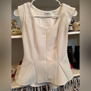 bebe Cream Structured Peplum Sleeveless Top
